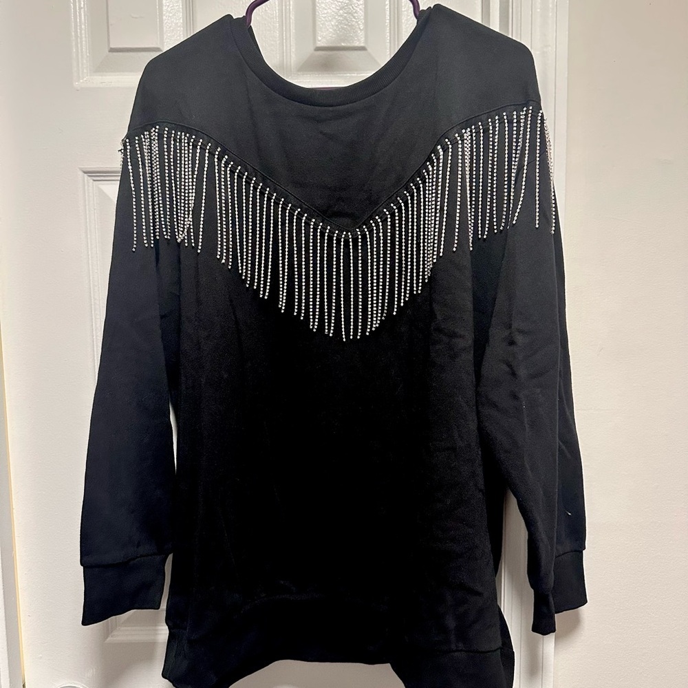Torrid Black Crew Neck Sweater with Silver Accents